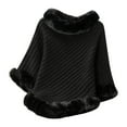 thumbnail image 1 of Fartey Women's Winter Faux Fur Cape Poncho Asymmetrical Chunky Knit Shawl Wrap Coat Oversized Striped Pullover Tops Fashion Warm Soft Cloak, 1 of 3