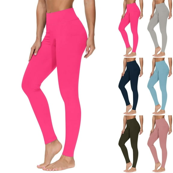 Fartey Women's Yoga Leggings Casual High Waisted Leggings Tummy Control Butt Lifting Seamless Gym Leggings Solid Color Workout Yoga Pants Navy M
