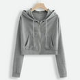 thumbnail image 1 of Fartey Women's Zip Up Cropped Hoodie Jacket Dressy Casual Long Sleeve Hooded Sweatshirts Fashion Y2k Solid Color Drawstring Hoodies with Pockets,Gray,L, 1 of 5