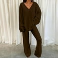 thumbnail image 1 of Fartey Womens 2 Piece Outfits Fuzzy Fleece Pajama Set Long Sleeve V Neck Tops and Wide Leg Pants Fashion Simple Solid Color Loungewear Sets, 1 of 7