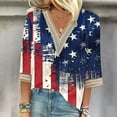 thumbnail image 1 of Fartey Womens 4th of July Shirts Summer Patriotic Red White and Blue Print Tshirts Tunic 3/4 Sleeve Tees Breathable V Neck Blouses Tops Y2k Tops, 1 of 5