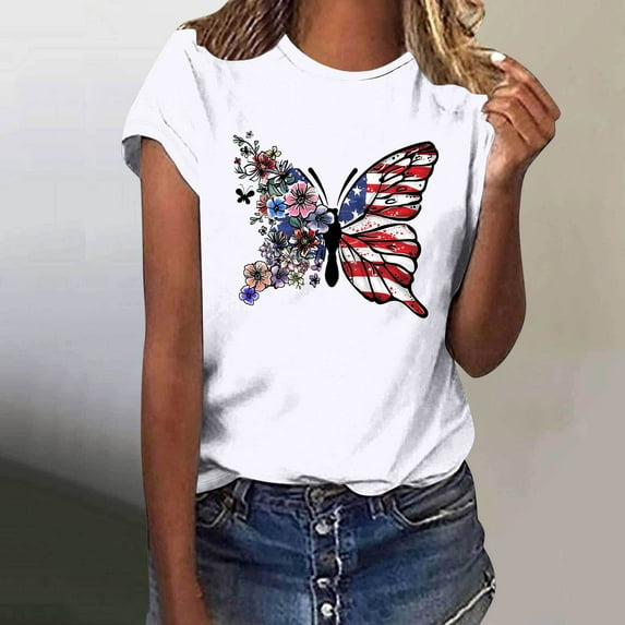 Fartey Womens American Flag Shirt Dressy Independence Day Short Sleeve Tops 4th of July Patriotic Tops Graphic Tees Loose Casual Going Out Blouses White XXL