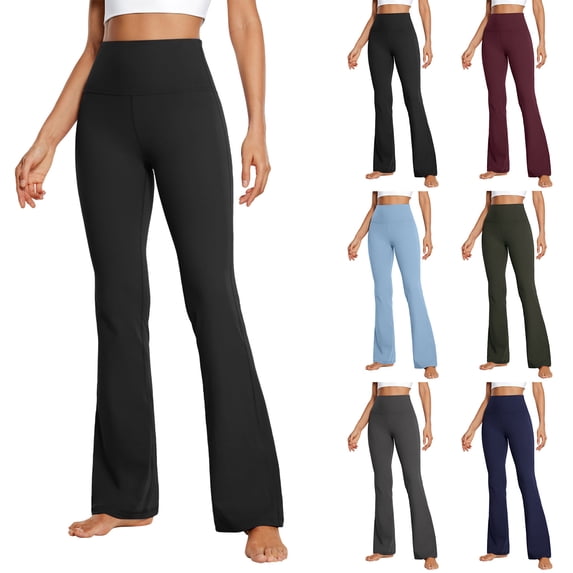 Fartey Womens Bootcut Yoga Pants Solid Color High Waist Tummy Control Flare Leggings Slim Fit Gym Running Pants Navy M