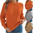 thumbnail image 1 of Fartey Womens Cable Knit Sweater Fall Winter Long Sleeve Sweaters Fashion Solid Color Hollow Out Sweater Comfy Soft Warm Sweater Orange M, 1 of 9