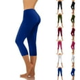 thumbnail image 1 of Fartey Womens Capri Leggings with Pockets Tummy Control High Waisted Yoga Pants Solid Color Workout Hiking Running Leggings Wine 2XL, 1 of 8