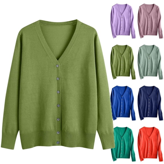 Fartey Womens Cardigan Sweaters Fashion Solid Color Button up V Neck Long Sleeve Sweaters Soft Comfy Knit Casual Cardigans Mint Green S-3XL