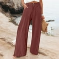 thumbnail image 1 of Fartey Womens Casual Cotton Linen Wide Leg Pants Summer High Waist Button Zip Straight Long Trousers with Pockets Solid Color Baggy Comfort Palazzo Pant,Wine,S-3XL, 1 of 5