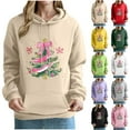 thumbnail image 1 of Fartey Womens Christmas Hoodies Funny Xmas Tree Graphic Sweatshirts Soft Lightweight Long Sleeve Pullover Tops Casual Drawstring Hooded Sweatshirt with Pockets Pink S, 1 of 5