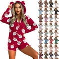 thumbnail image 1 of Fartey Womens Christmas Short Jumpsuit Winter Warm Fuzzy Sherpa Pajamas Casual Zipper Homewear with Cats Ear Sleepwear Pink XL, 1 of 8