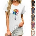 thumbnail image 1 of Fartey Womens Cotton Crew Neck Short Sleeve Shirts Loose Fit Summer Casual Tops Fashion Floral Graphic Tees Basic Going Out T-Shirt White XXL, 1 of 7