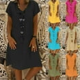 thumbnail image 1 of Fartey Womens Cotton Linen Midi Dress Plus Size Summer Short Sleeve V Neck T-Shirt Dresses Loose Flowy Solid Color Beach Vacation Sundress Black S, 1 of 6