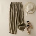 thumbnail image 1 of Fartey Womens Cotton Linen Pants Summer Fashion Lace Cuffs Pants Solid Color Elaxtic Waist Wade Leg Pants Casual Loose Beach Holiday Trousers with Pockets,L, 1 of 3