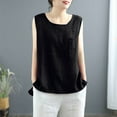 thumbnail image 1 of Fartey Womens Cotton Linen Sleeveless Shirts Plus Size Summer Tank Tops with Chest Pocket Solid Color Crew Neck Tshirts Lightweight Breathable Casual Blouses Black XXXL, 1 of 3