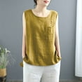thumbnail image 1 of Fartey Womens Cotton Linen Sleeveless Shirts Plus Size Summer Tank Tops with Chest Pocket Solid Color Crew Neck Tshirts Lightweight Breathable Casual Blouses Yellow XL, 1 of 3