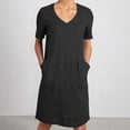 thumbnail image 1 of Fartey Womens Cotton Linen T Shirt Dresses Summer V Neck Short Sleeve Midi Dress with Pockets Loose Casual Solid Color Dresses Lightweight Beach Vacation Sundress Black XXL, 1 of 6