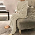 thumbnail image 1 of Fartey Womens Cozy Knit Sweatsuit Sets 2 Piece Outfits Side Slit Long Sleeve Tops Wide Leg Pants Lounge Set 2025 Fall Trendy Travel Clothes, 1 of 7