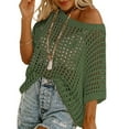 thumbnail image 1 of Fartey Womens Crochet Tops 2025 Trendy Hollow Out Knit Pullovers Sexy Scoop Neck Off Shoulder Sweater Loose Casual Short Sleeve Sweaters Army Green M, 1 of 7