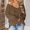 thumbnail image 1 of Fartey Womens Cropped Sweaters Sexy Off Shoulder Knitted Sweater Distressed Frayed Crop Knitwear Fashion Solid Color V-Neck Pullover Sweaters, 1 of 6