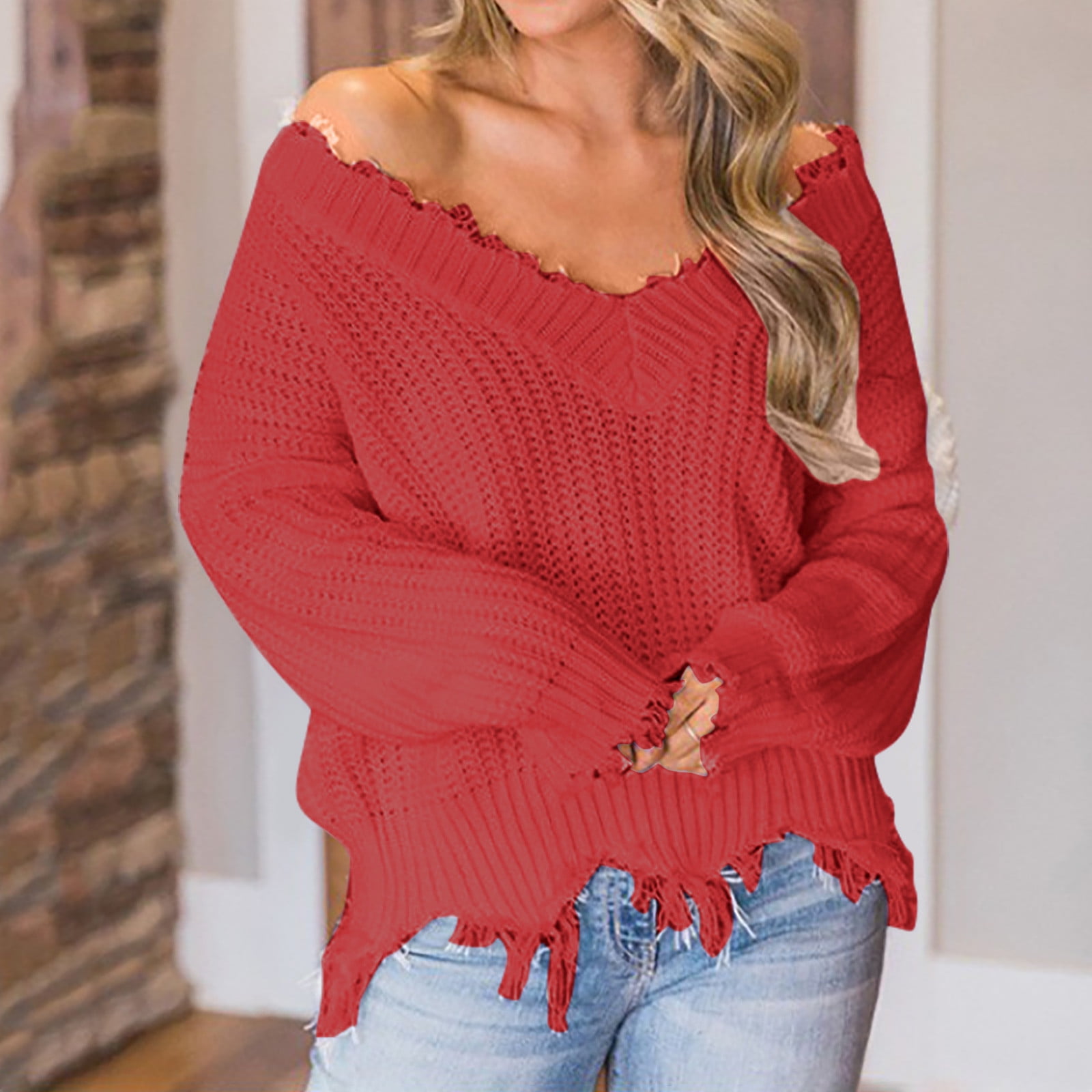 Fartey Womens Cropped Sweaters Sexy Off Shoulder Knitted Sweater