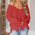 thumbnail image 1 of Fartey Womens Cropped Sweaters Sexy Off Shoulder Knitted Sweater Distressed Frayed Crop Knitwear Fashion Solid Color V-Neck Pullover Sweaters, 1 of 6