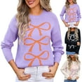 thumbnail image 1 of Fartey Womens Cute Bow Knit Sweater Loose Fit Long Sleeve Crew Neck Ribbed Knit Pullover Tops Fashion Fall Winter Going Out Sweaters Black L, 1 of 6