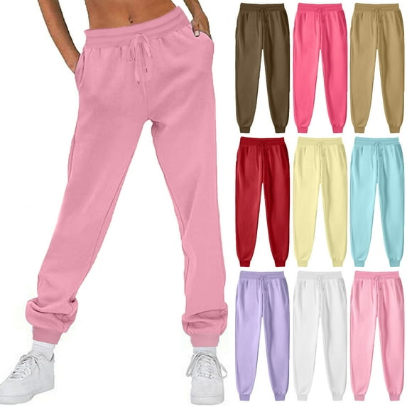 Fartey Womens Fall Winter Fleece Sweatpants Casual Comfy Drawstring High Waisted Cinch Bottom Pants Fashion Simple Solid Color Jogger Pants Workout Yoga Trousers with Pockets