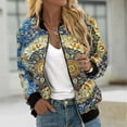 thumbnail image 1 of Fartey Womens Fashion Bomber Jacket Casual Full Zip Coats with Pockets Lightweight Long Sleeve Moto Biker Windbreaker Retro Floral Print Jackets S-2XL, 1 of 5