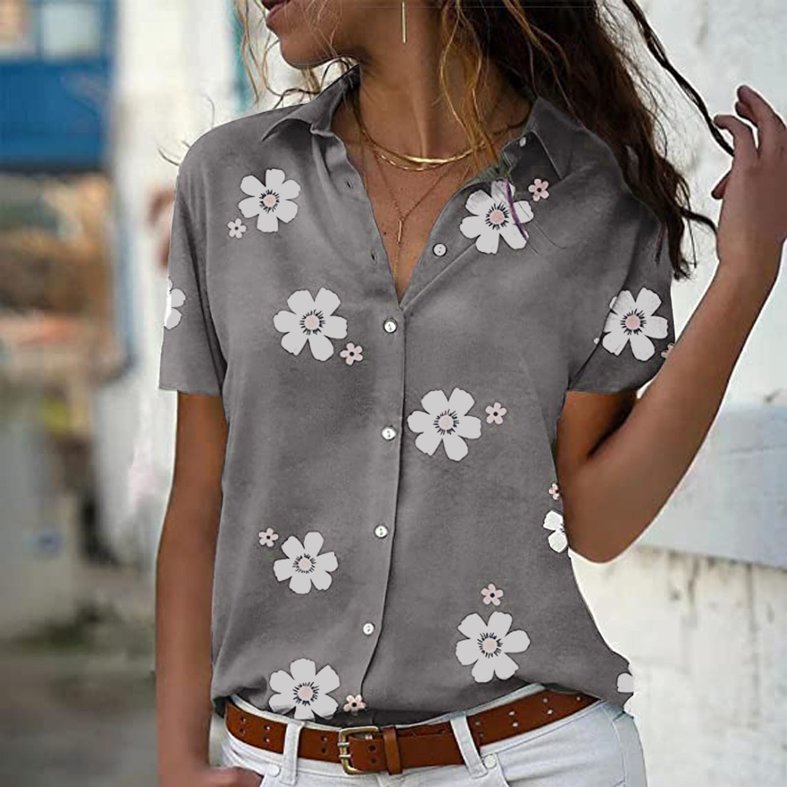 Sunny Floral Print Button-down Loose Shirt