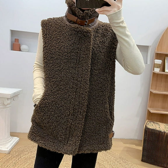 Fartey Womens Fuzzy Fleece Vest Casual Warm Sleeveless Zip Up Sherpa Vest Jacket with Pockets Dressy Casual Lapel Collar Vests Coats 2XL