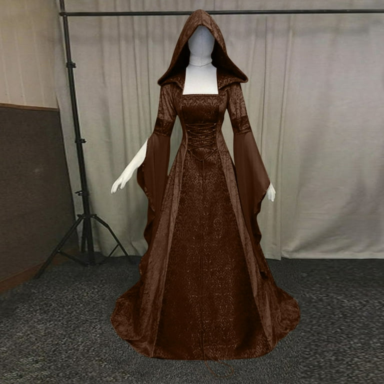 Fartey Womens Gothic Hooded Dress Fall Gold Velvet Lace Up Corset Dress  Vintage Halloween Masquerade Gown Renaissance Victorian Dresses -  Walmart.com