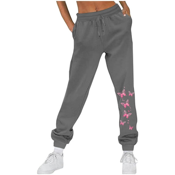 Fartey Womens High Waisted Sweatpants Cute Butterfly Print Cinch Bottom Jogger Pants with Pockets Fashion Drawstring Elastic Waist Sweatpant Dark Gray 2XL
