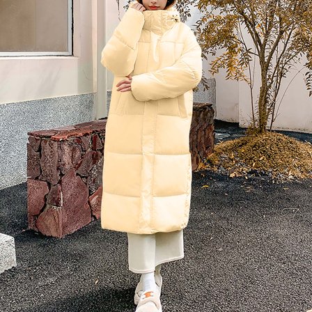 Fartey Womens Long Quilted Coat 2025 Solid Color Hooded Padded Coats with Pockets Maxi Length Long Sleeve Puffer Jacket Thick Warm Winter Outerwear