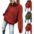 thumbnail image 1 of Fartey Womens Oversized Turtleneck Sweaters Chunky Cable Knit Pullover Sweater Fall Winter Warm Sweaters Loose Fit Solid Color Long Sleeve Jumper Tops Red XL, 1 of 6