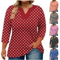 thumbnail image 1 of Fartey Womens Plus Size 3/4 Sleeve Shirts Fashion Polka Dot Printed T-Shirts Loose Fit V Neck Blouses Dressy Casual Tunic Tops Pink L-5XL, 1 of 6