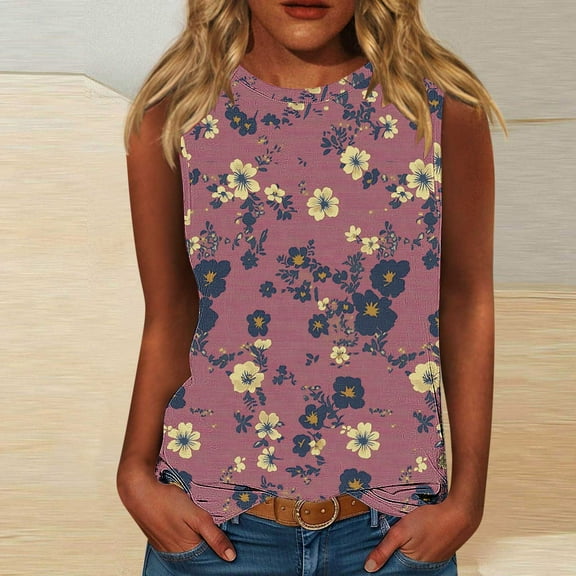 Fartey Womens Plus Size Tank Tops Cute Floral Graphic Sleeveless Shirts Soft Comfy Summer Crew Neck Undershirts Fashion Beach Camis Top Multicolor XL