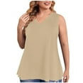thumbnail image 1 of Fartey Womens Plus Size Tank Tops Elegant V Neck Tank Tops Slim Fit Sleeveless Tunic Top Fashion Solid Color Basic Shirts Loose Flowy Beach Vacation Clothes Khaki XXXXL, 1 of 5