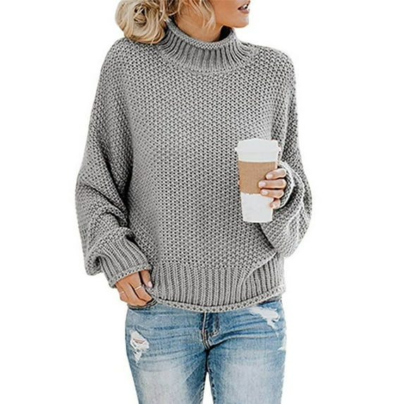 Fartey Womens Plus Size Turtleneck Sweaters Oversized Batwing Long Sleeve Pullover Sweater Loose Fit Solid Color Chunky Knit Jumper Tops