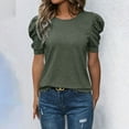 thumbnail image 1 of Fartey Womens Puff Short Sleeve Shirts Slim Fit Summer Tunic Tops Solid Color Crew Neck T Shirts Business Casual Work Office Blouses Army Green L, 1 of 7