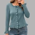 thumbnail image 1 of Fartey Womens Ruffle Cardigan Sweaters Dressy Casual Button Down Cardigans Chunky Knit Long Sleeve Open Front Fall Winter Solid Solid Sweater Blue S, 1 of 9