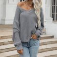 thumbnail image 1 of Fartey Womens Sexy Deep V Neck Sweaters Oversized Long Sleeve Knitwear Sweater Fall Winter Solid Color Pullover Sweaters Loose Off Shoulder Sweaters, 1 of 9