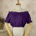 thumbnail image 1 of Fartey Womens Off Shoulder Crop Tops Fashion Cute Ruffle Trim Short Sleeve Shirts Retro Gothic Summer Holiday Tees Trendy Casual Solid Color Tops Purple S-2XL, 1 of 6