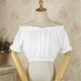 thumbnail image 1 of Fartey Womens Off Shoulder Crop Tops Fashion Cute Ruffle Trim Short Sleeve Shirts Retro Gothic Summer Holiday Tees Trendy Casual Solid Color Tops White S-2XL, 1 of 6