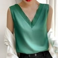 thumbnail image 1 of Fartey Womens Silk Satin Tank Tops Fashion Elegant Colorblock V Neck Tanks Summer Sleeveless Shirts Business Casual Work Top Army Green XXL, 1 of 4