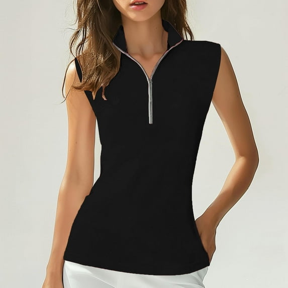 Fartey Womens Sleeveless Golf Tennis Shirt Loose Fit Summer Workout Tank Tops Dressy Casual Collared Shirts Breathable Mesh Quick Dry Sports Top Black L