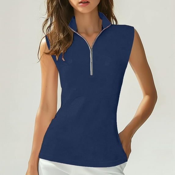 Fartey Womens Sleeveless Golf Tennis Shirt Loose Fit Summer Workout Tank Tops Dressy Casual Collared Shirts Breathable Mesh Quick Dry Sports Top Dark Blue XL