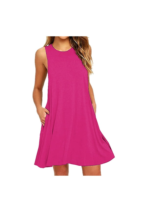 Womens Sleeveless Nightgowns with Pockets Lightweight Breathable Daily Sleepwear Nightgown Soft Comfy Crew Neck Shirts Loose Flowy Solid Color Nightdress Hot Pink L