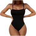 thumbnail image 1 of Fartey Womens Spaghetti Strap One Piece Swimsuit Fashion Elegant Solid Color Ribbed Bathing Suits Hollow Side Tummy Control Swimsuits Summer Beach Swimwear Black S-XL, 1 of 9