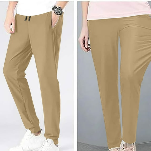 Fartey Womens Summer Breathable Ice Silk Pants Elastic High Waisted Drawstring Quick Dry Pants Solid Color Loose Drape Straight Leg Trousers with Pockets,Khaki,S-3XL