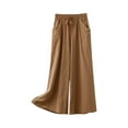thumbnail image 1 of Fartey Womens Summer Cotton Linen Straight Leg Pants Solid Color Drawstring Elastic High Waist Wide Leg Pant with Pockets Lightweight Flowy Drape Like Palazzo Lounge Trousers,L, 1 of 2