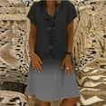 thumbnail image 1 of Fartey Womens Summer Dresses Fashion Gradient Cotton Linen Short Sleeve Dress Elegant V Neck Relaxed Fit Dress Summer Lightweight Beach Holiday Sun Dress, 1 of 7